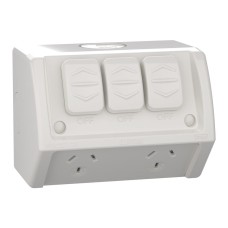 Weathershield, Socket, Twin, Extra Switch, 10A, 250VAC, IP54 Weathershield, Socket, Twin, Extra Switch, 10A, 250VAC, IP54