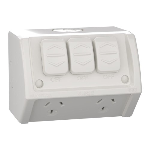 Weathershield, Socket, Twin, Extra Switch, 10A, 250VAC, IP54 Weathershield, Socket, Twin, Extra Switch, 10A, 250VAC, IP54