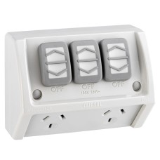 Weathershield, Double Power Outlet with extra switch, Flush Mounting, 250V, 10A, IP53 Weathershield, Double Power Outlet with extra switch, Flush Mounting, 250V, 10A, IP53