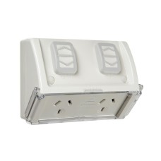 Weathershield, Twin Switch Socket Outlet, 250V, 10A, Weather Proof, Flap, Flush Mount, Double Weathershield, Twin Switch Socket Outlet, 250V, 10A, Weather Proof, Flap, Flush Mount, Double